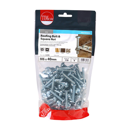 TIMCO Roofing Bolts & Square Nuts Silver - M6 x 40 - Image