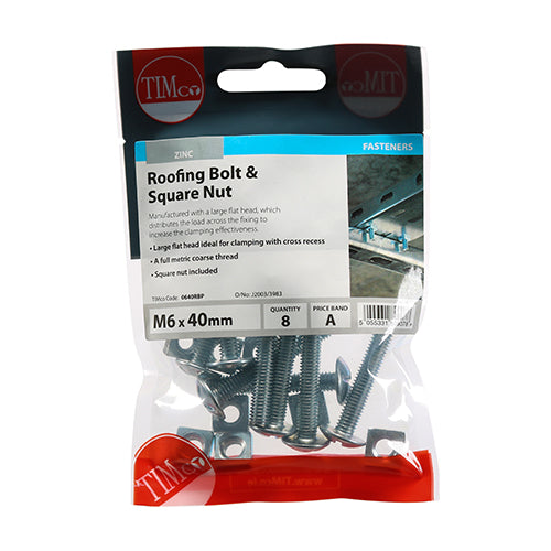 TIMCO Roofing Bolts & Square Nuts Silver - M6 x 40 - Image