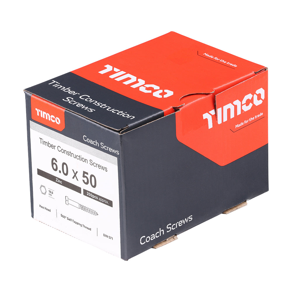 TIMCO Coach Screws Hex Head Silver - 6.0 x 50 - Image
