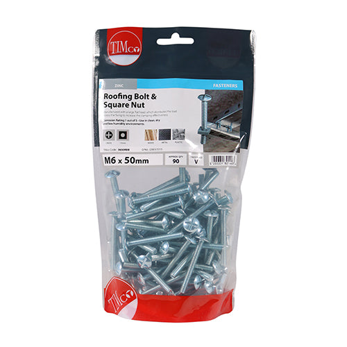 TIMCO Roofing Bolts & Square Nuts Silver - M6 x 50 - Image
