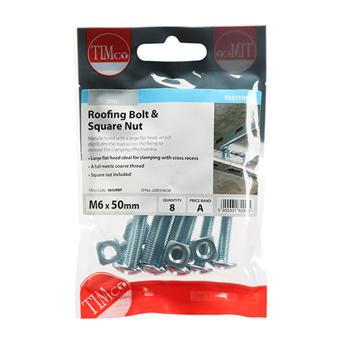TIMCO Roofing Bolts & Square Nuts Silver - M6 x 50 - Image