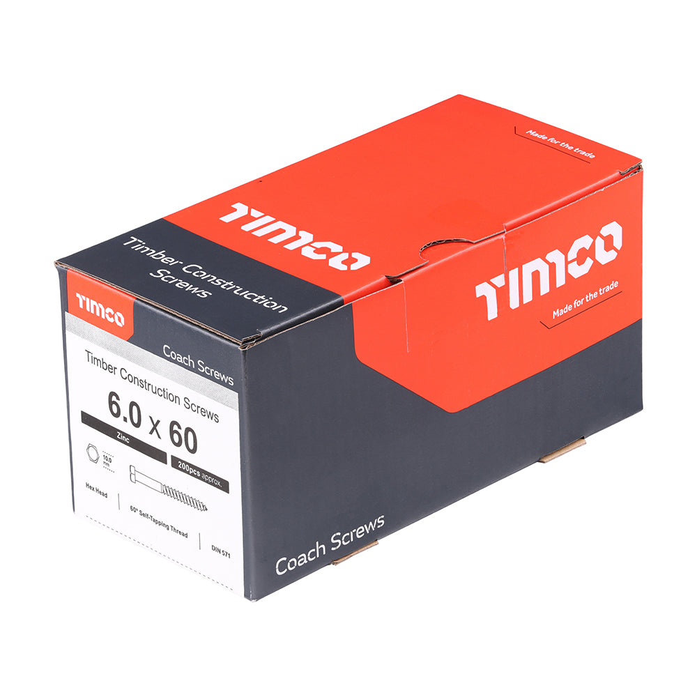 TIMCO Coach Screws Hex Head Silver - 6.0 x 60 - Image