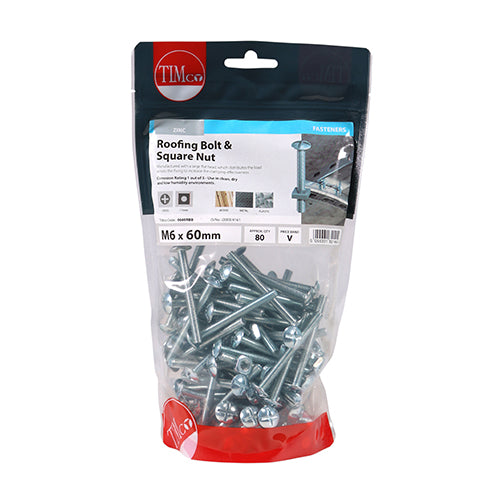 TIMCO Roofing Bolts & Square Nuts Silver - M6 x 60 - Image