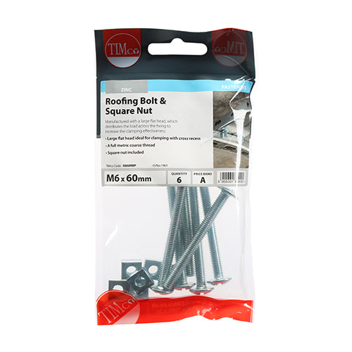 TIMCO Roofing Bolts & Square Nuts Silver - M6 x 60 - Image