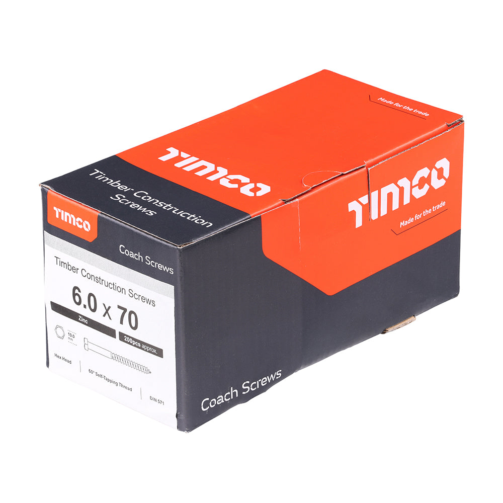 TIMCO Coach Screws Hex Head Silver - 6.0 x 70 - Image
