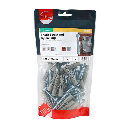 TIMCO Coach Screws Hex Head Silver - 6.0 x 80 - Image