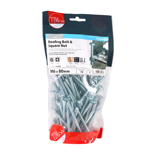 TIMCO Roofing Bolts & Square Nuts Silver - M6 x 80 - Image