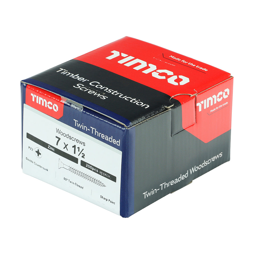 TIMCO Twin-Threaded Countersunk Silver Woodscrews - 7 x 1 1/2 - Image