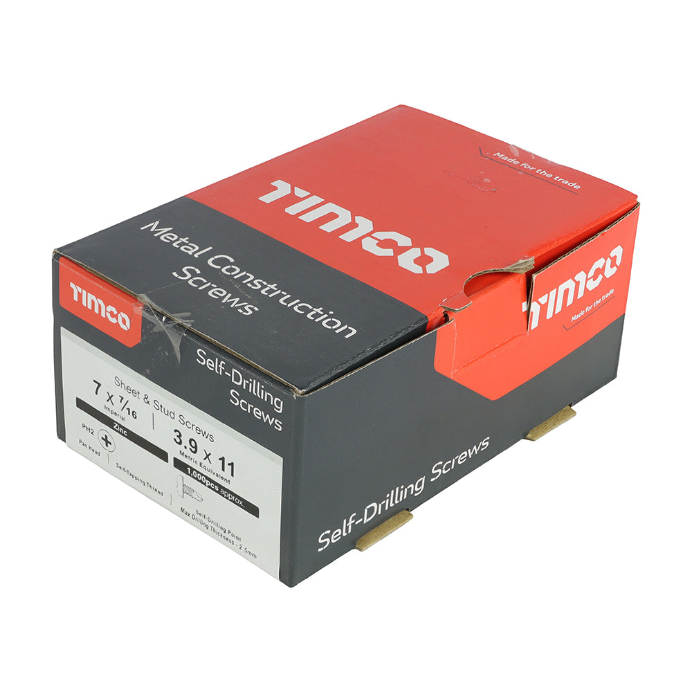 TIMCO Self-Drilling Metal Framing Pan Head Silver Screws - 7 x 7/16 - Image