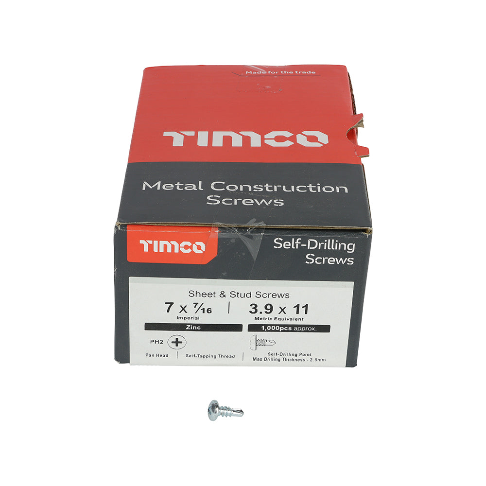 TIMCO Self-Drilling Metal Framing Pan Head Silver Screws - 7 x 7/16 - Image