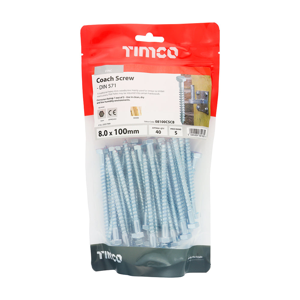 TIMCO Coach Screws Hex Head Silver - 8.0 x 100 - Image