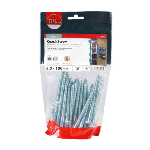 TIMCO Coach Screws Hex Head Silver - 8.0 x 100 - Image
