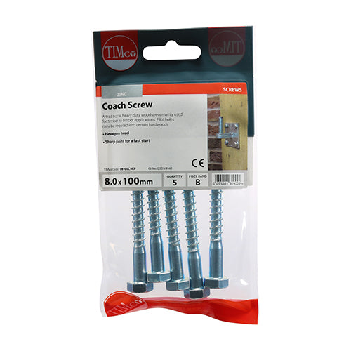 TIMCO Coach Screws Hex Head Silver - 8.0 x 100 - Image