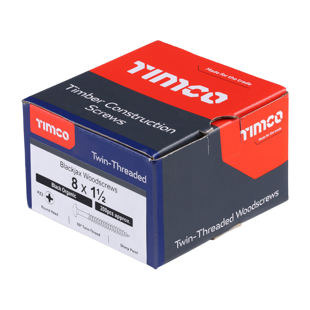 TIMCO Twin-Threaded Round Head Black Woodscrews - 8 x 1 1/2 - Image