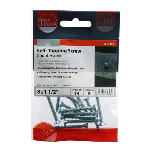 TIMCO Self-Tapping Countersunk Silver Screws - 8 x 1 1/2 - Image