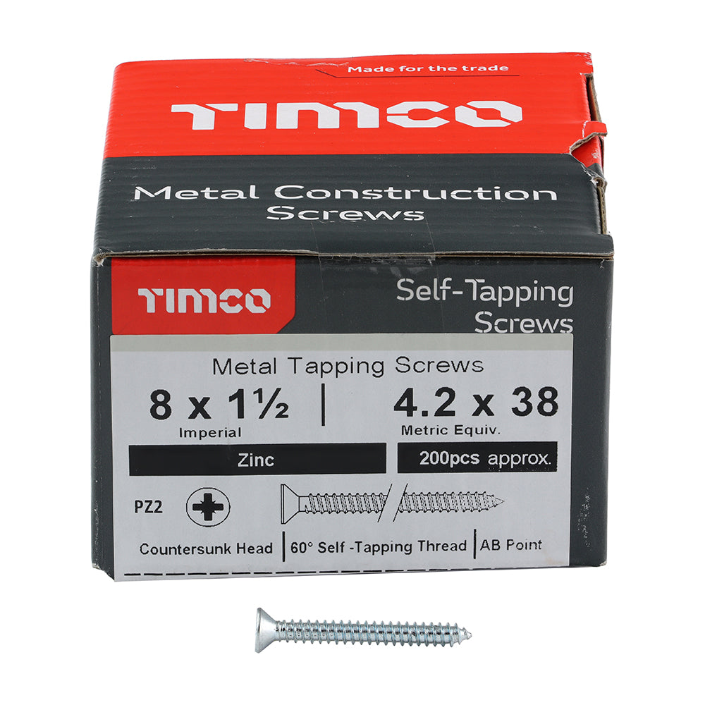 TIMCO Self-Tapping Countersunk Silver Screws - 8 x 1 1/2 - Image