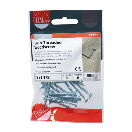 TIMCO Twin-Threaded Countersunk Silver Woodscrews - 8 x 11/2 - Image