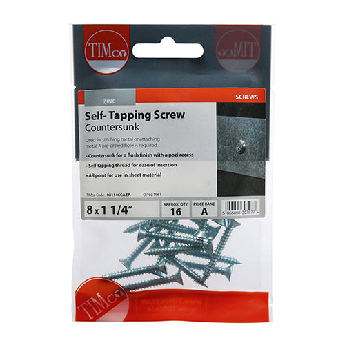 TIMCO Self-Tapping Countersunk Silver Screws - 8 x 1 1/4 - Image