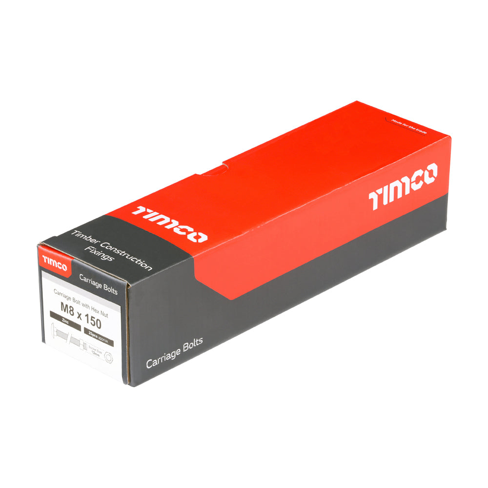 TIMCO Carriage Bolts DIN603 & Hex Full Nuts DIN934 Silver - M8 x 150 - Image