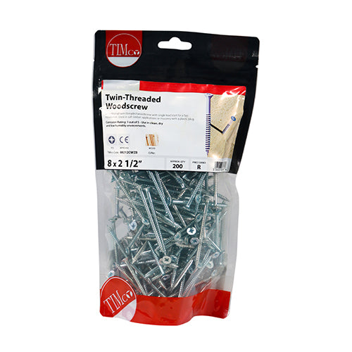 TIMCO Twin-Threaded Countersunk Silver Woodscrews - 8 x 21/2 - Image