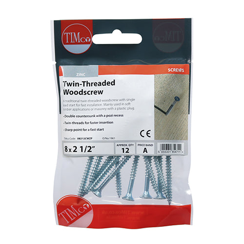 TIMCO Twin-Threaded Countersunk Silver Woodscrews - 8 x 21/2 - Image