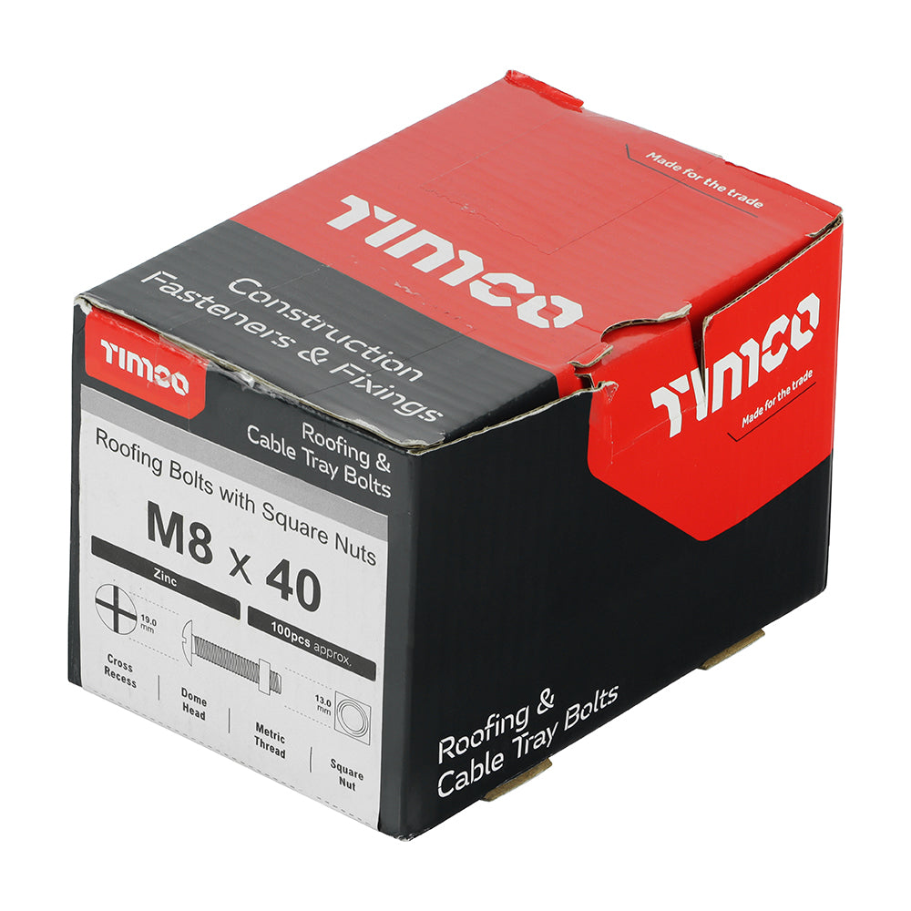 TIMCO Roofing Bolts & Square Nuts Silver - M8 x 40 - Image