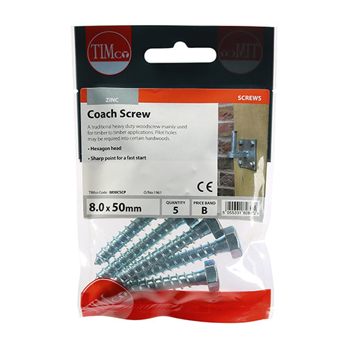 TIMCO Coach Screws Hex Head Silver - 8.0 x 50 - Image