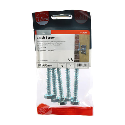 TIMCO Coach Screws Hex Head Silver - 8.0 x 60 - Image