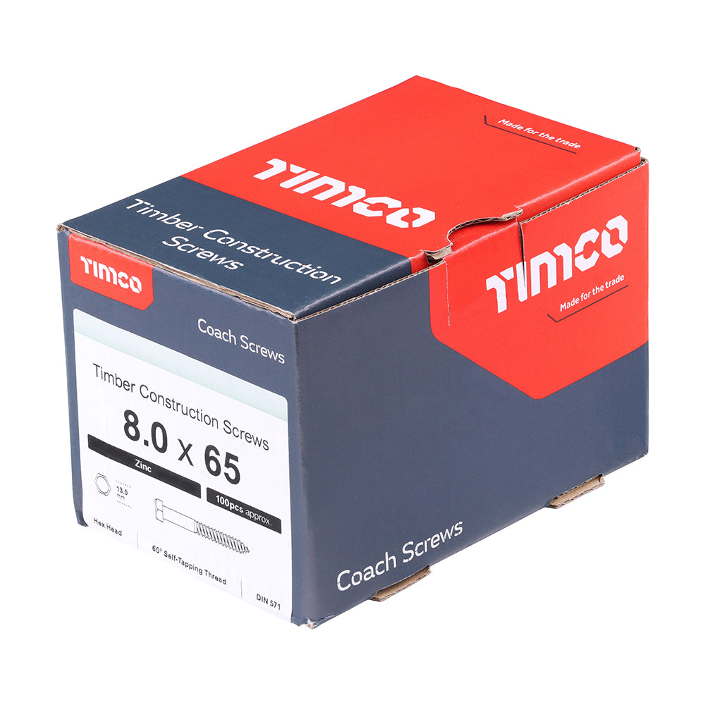 TIMCO Coach Screws Hex Head Silver - 8.0 x 65 - Image