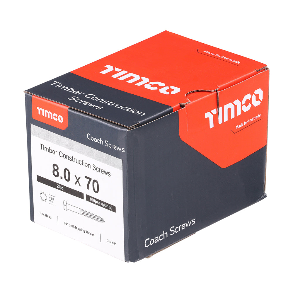 TIMCO Coach Screws Hex Head Silver - 8.0 x 70 - Image