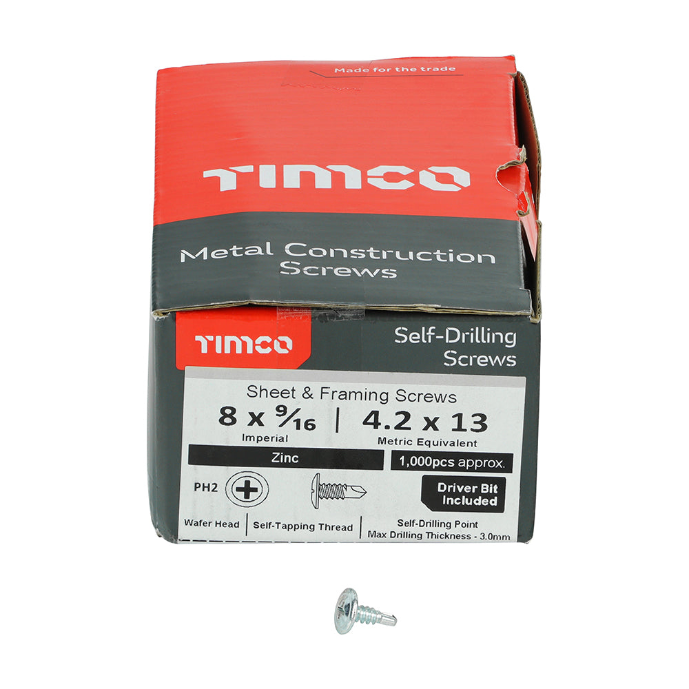 TIMCO Self-Drilling Wafer Head Silver Screws - 8 x 9/16 - Image