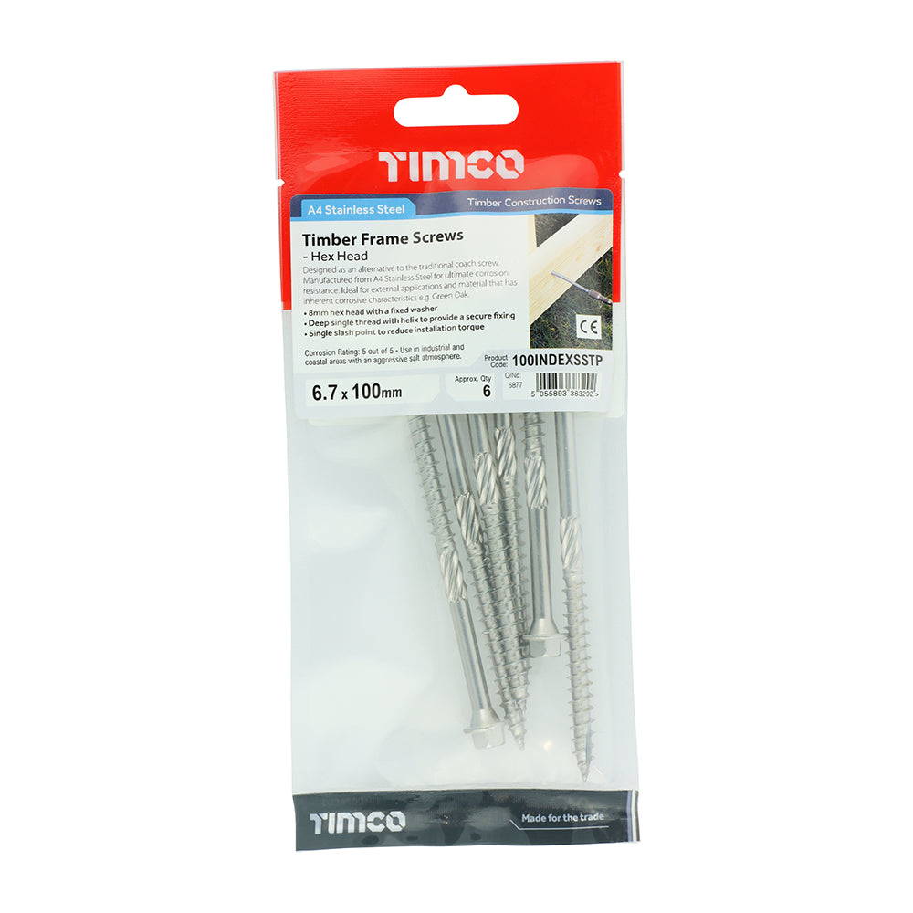 TIMCO Timber Screws Hex Flange Head A4 Stainless Steel - 6.7 x 100 - Image