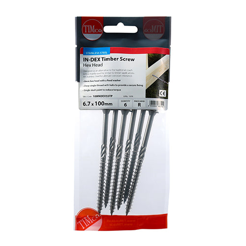 TIMCO Timber Screws Hex Flange Head A4 Stainless Steel - 6.7 x 100 - Image
