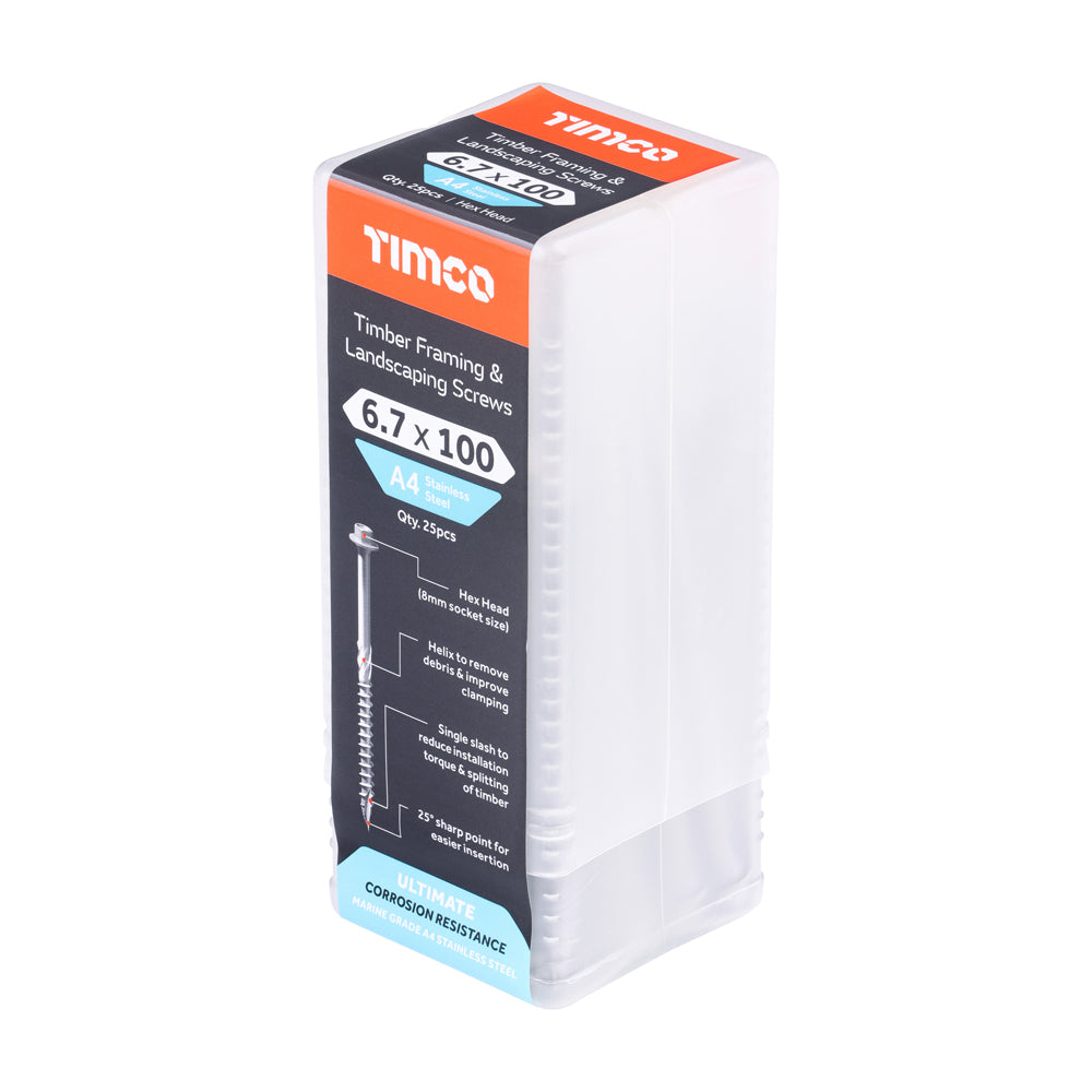 TIMCO Timber Screws Hex Flange Head A4 Stainless Steel - 6.7 x 100 - Image