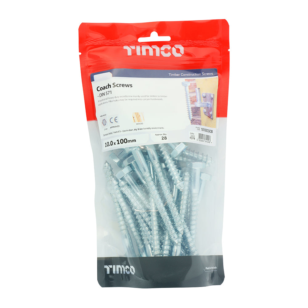 TIMCO Coach Screws Hex Head Silver - 10.0 x 100 - Image