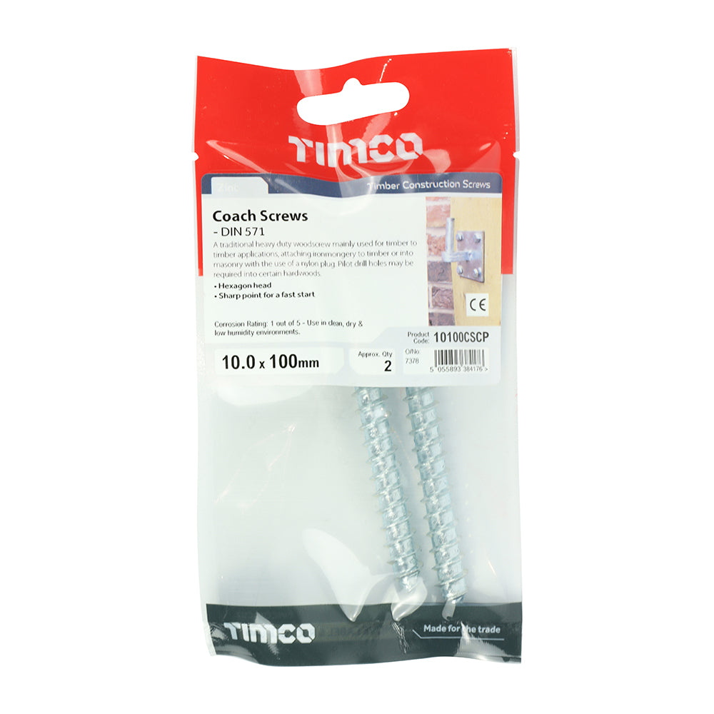 TIMCO Coach Screws Hex Head Silver - 10.0 x 100 - Image