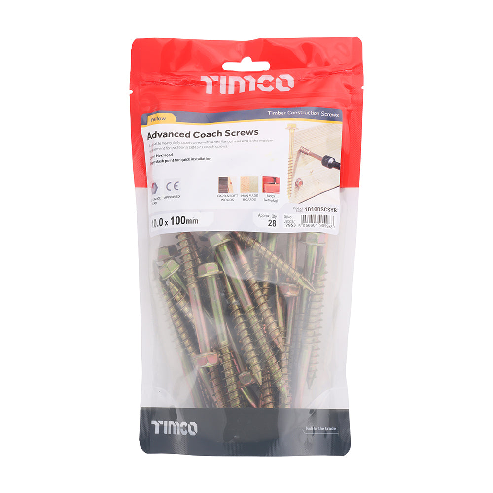 TIMCO Advanced Coach Screws - Hex Flange - Yellow - 10.0 x 100 - Image