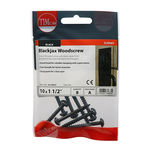 TIMCO Twin-Threaded Round Head Black Woodscrews - 10 x 11/2 - Image