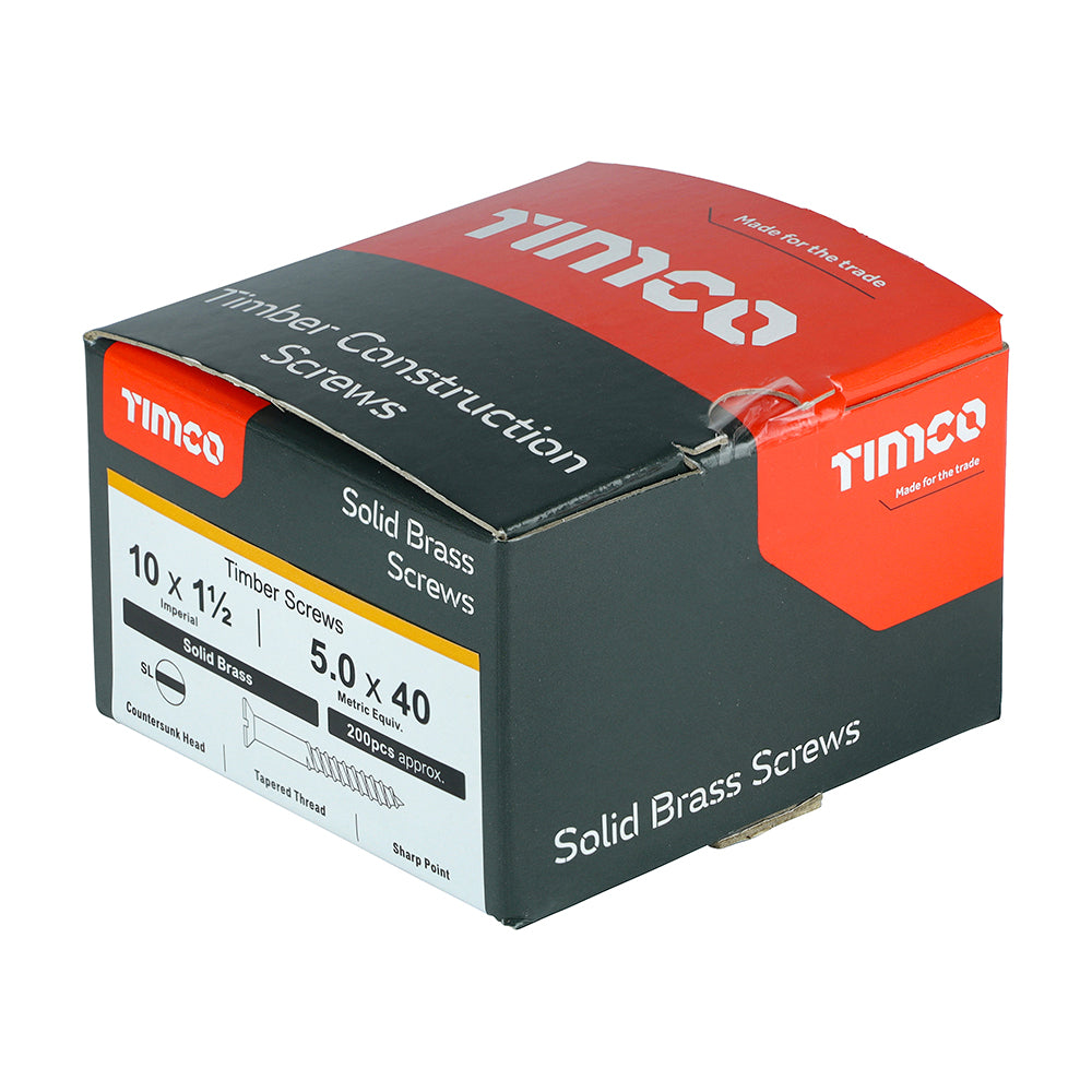 TIMCO Solid Brass Countersunk Woodscrews - 10 x 1 1/2 - Image