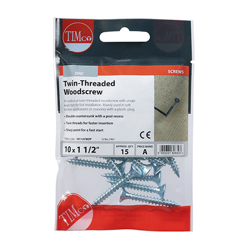 TIMCO Twin-Threaded Countersunk Silver Woodscrews - 10 x 11/2 - Image