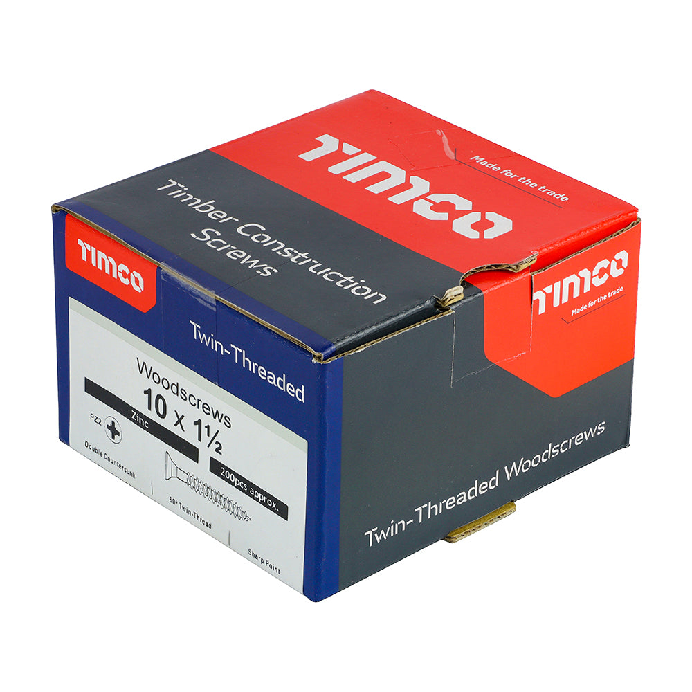 TIMCO Twin-Threaded Countersunk Silver Woodscrews - 10 x 1 1/2 - Image