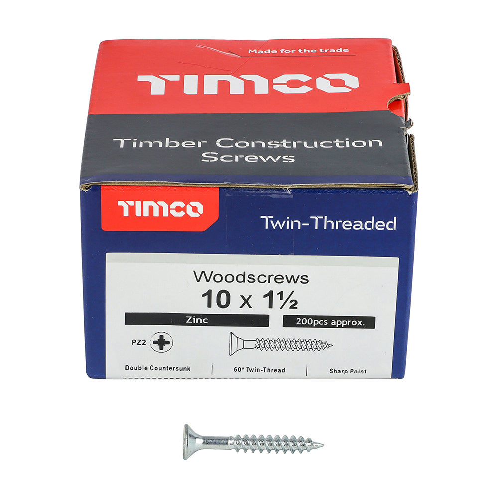TIMCO Twin-Threaded Countersunk Silver Woodscrews - 10 x 1 1/2 - Image