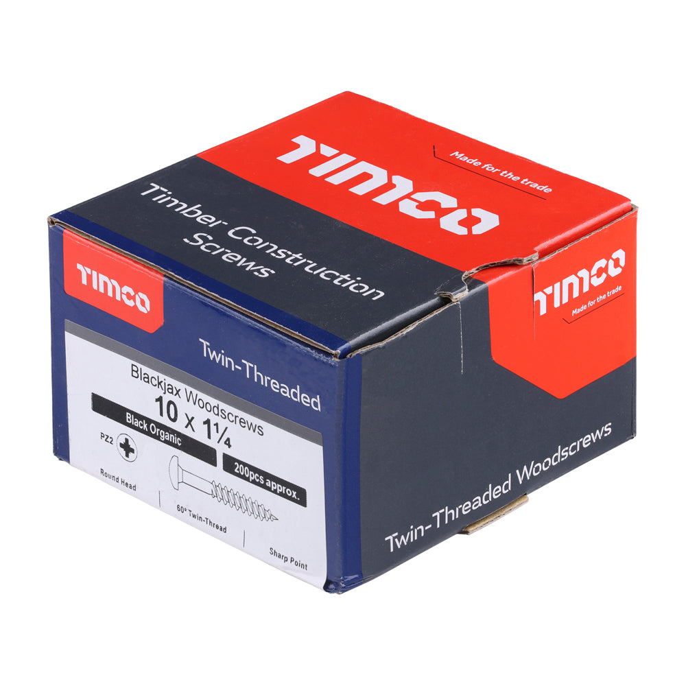 TIMCO Twin-Threaded Round Head Black Woodscrews - 10 x 1 1/4 - Image