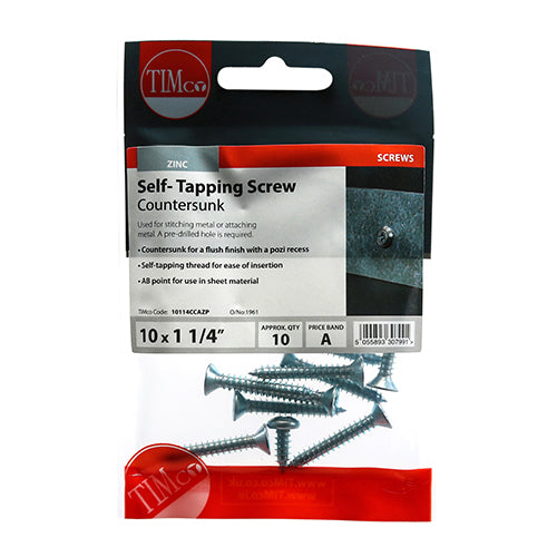 TIMCO Self-Tapping Countersunk Silver Screws - 10 x 1 1/4 - Image