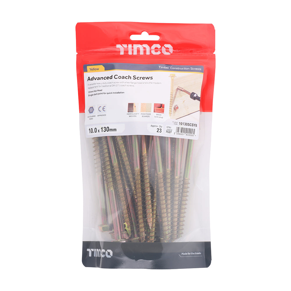 TIMCO Advanced Coach Screws - Hex Flange - Yellow - 10.0 x 130 - Image
