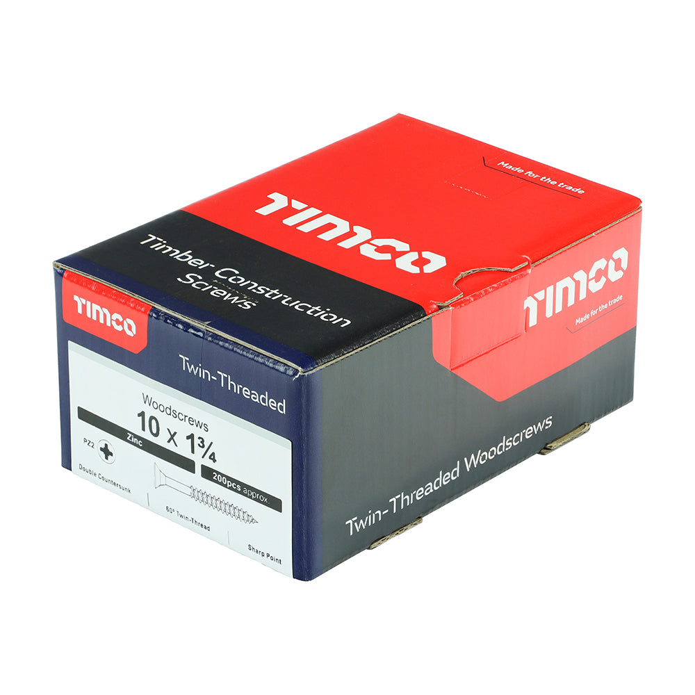 TIMCO Twin-Threaded Countersunk Silver Woodscrews - 10 x 1 3/4 - Image