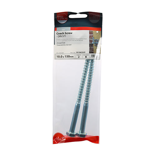 TIMCO Coach Screws Hex Head Silver - 10.0 x 150 - Image