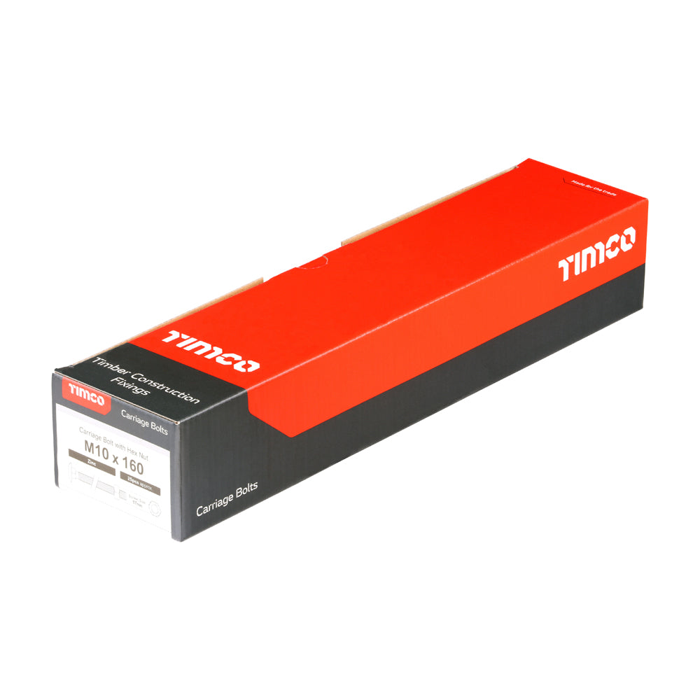 TIMCO Carriage Bolts DIN603 & Hex Full Nuts DIN934 Silver - M10 x 160 - Image