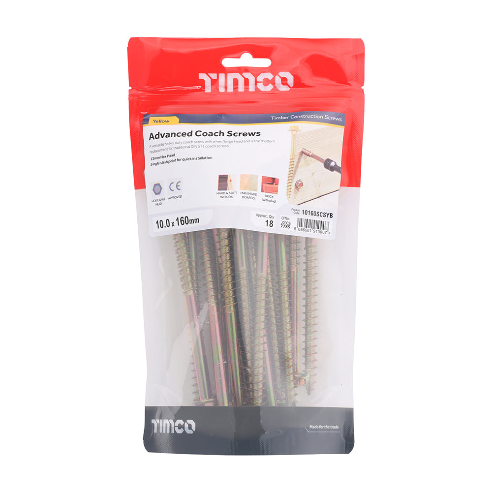 TIMCO Advanced Coach Screws - Hex Flange - Yellow - 10.0 x 160 - Image