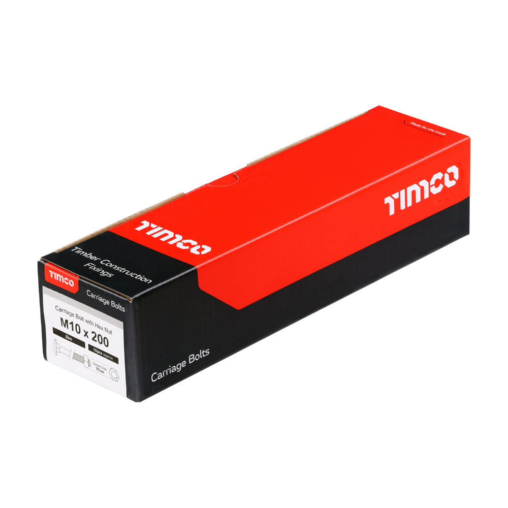 TIMCO Carriage Bolts DIN603 & Hex Full Nuts DIN934 Silver - M10 x 200 - Image